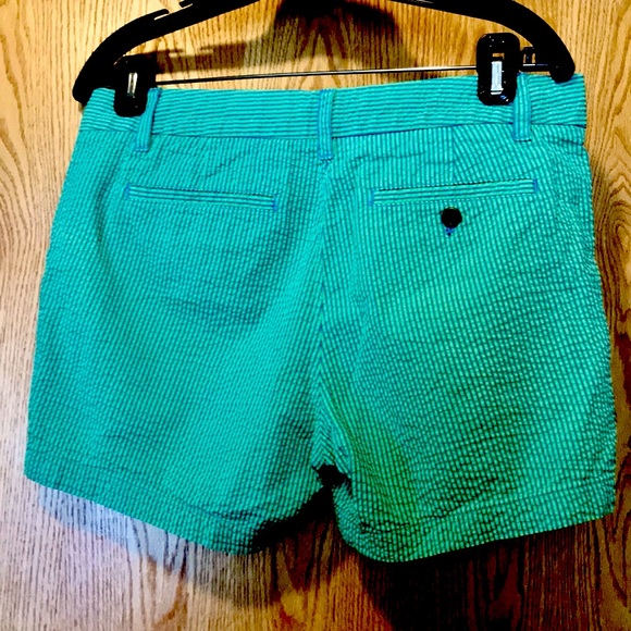 J.Crew size 8 pinstriped preppy cotton seersucker shorts aqua blue mint green - Picture 2 of 9